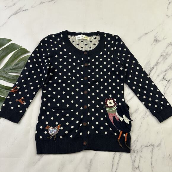 Charlie Robin Anthropologie Chicken Cardigan Sweater Size XS Blue Polka Dot - Picture 1 of 12